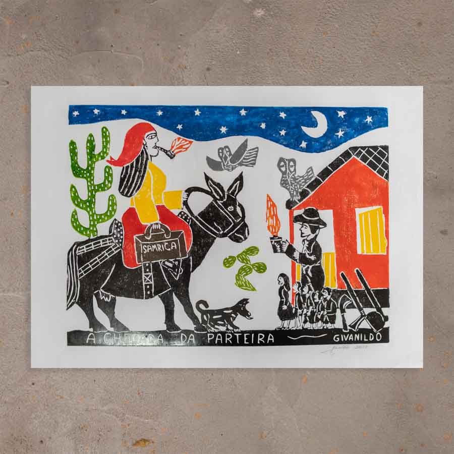 Xilogravura A Chegada da Parteira - 48 X 66 cm