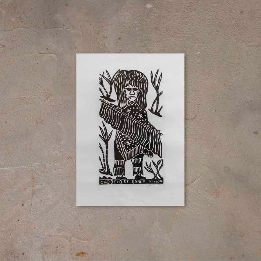 Xilogravura Caboclo de Lança - 66 X 48 cm