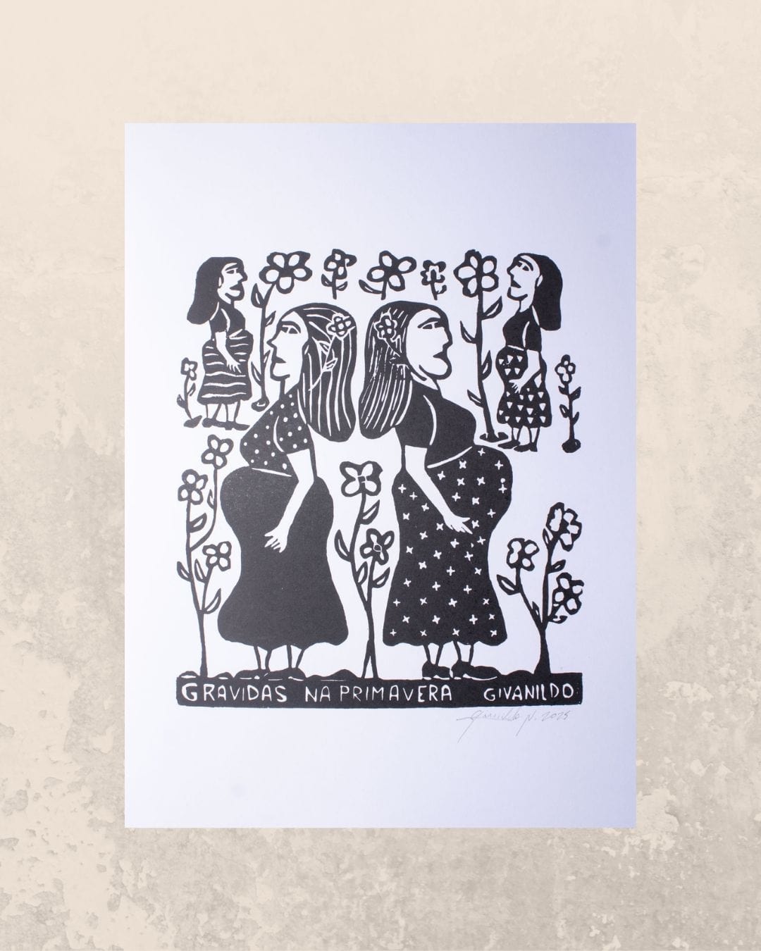 Xilogravura Grávidas na Primavera P